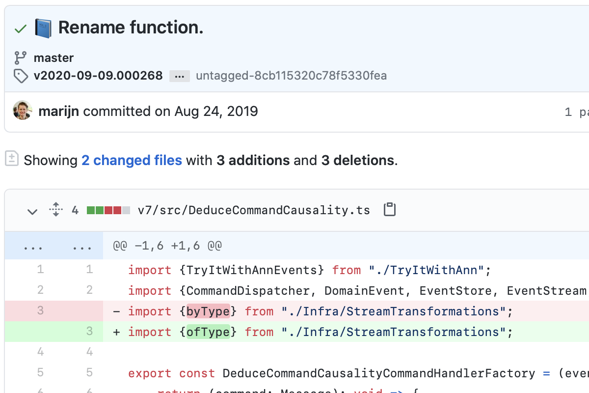 Example commit of a machine-made change: Rename a function